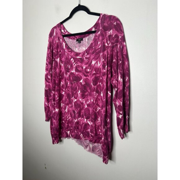 Talbots Sweater Scoop Neck Fuchsia Pink Floral Silk Cotton Blend Plus Size 3X - Picture 2 of 9